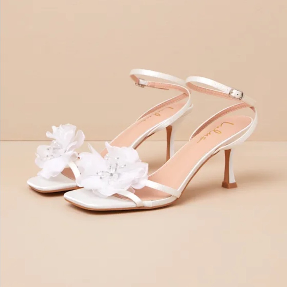 White Floral Heels